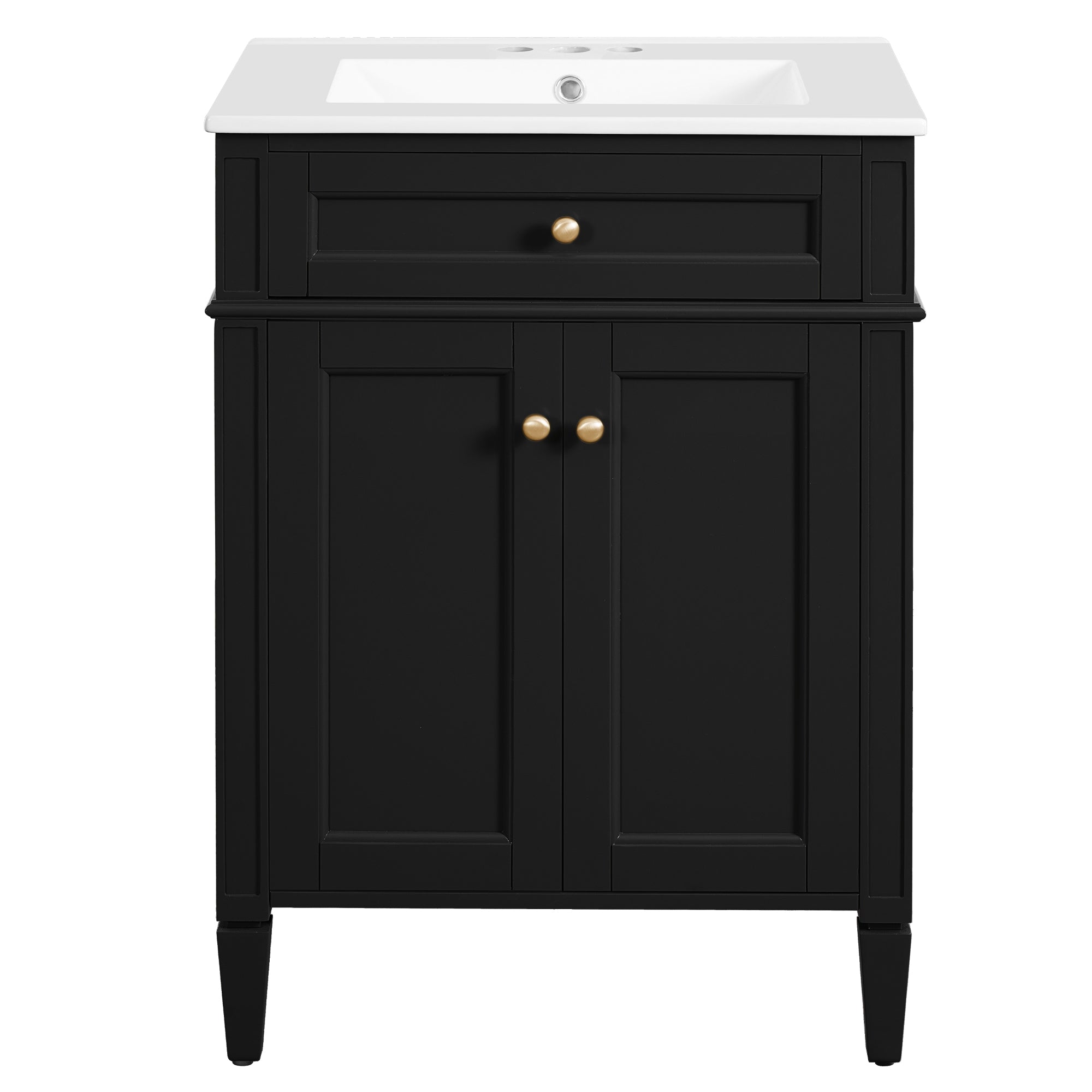 VanityFus 24-in Black Bathroom Vanity Undermount Single Sink Combo with 2 Soft Close with Ceramic Tops 1 Drawer Adjustable Shelves